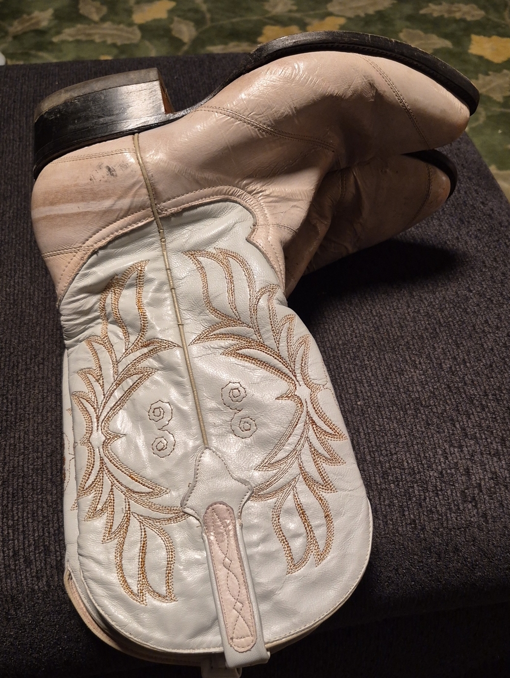 Women's Light Pink Leather Western Ankle Booties with Embroidered Shaft